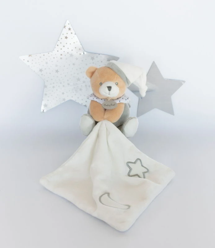 Baby'Nat - Les Luminescents - Doudou Mouchoir Ours Blanc Gris – Image 3