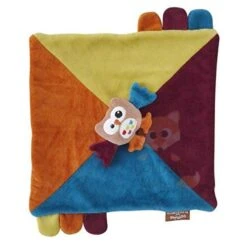 Domiva Les Zibous Doudou Plat Hibou Violet Vert Orange Bleu