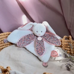 Doudou Et Compagnie - Boh'Aime - Doudou Plat Pétale Lapin Bleu Rose Blanc 27 Cm