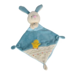Nicotoy Bunny Doudou Plat Lapin Bleu Poussin