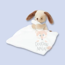 Jacadi - Doudou Chien Avec Mouchoir Blanc Marron Bleu 25 Cm