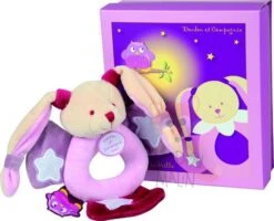 Doudou Et Compagnie Collection Chouette ça Brille Hochet Lapin Rose Blanc étoile