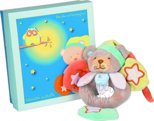 Doudou Et Compagnie Collection Chouette ça Brille Hochet Ours étoile Orange Vert Gris Menthe