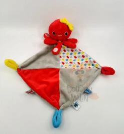 Dreambee Doudou Pieuvre Poulpe Rouge Jaune Gris 25 Cm
