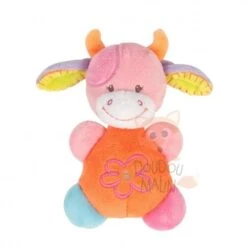 Nattou Collection Funny Farmers Doudou Hochet Vache Rose Orange Bleu Fleur