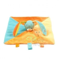 Nattou Collection Funny Farmers Doudou Plat Carré Lapin Jaune Orange Bleu