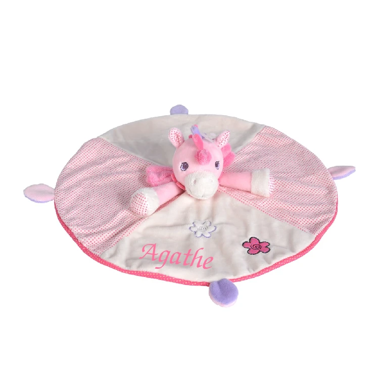 Nicotoy Grand Doudou Rond Licorne Rose Fleur 40 Cm