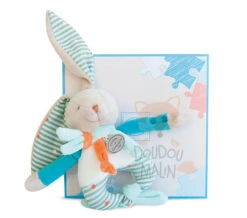 Doudou Et Compagnie Happy Le Lapin Hochet Vert Orange