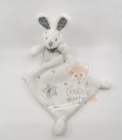 Vertbaudet Doudou Lapin Avec Mouchoir Blanc Gris étoile 25 Cm