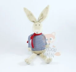 Bout'chou Doudou Lapin Marinière Bleu Rouge Beige