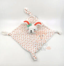 Orchestra Doudou Lapin Plat Blanc Orange Coeur 25 Cm