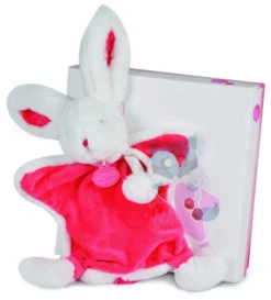 Doudou Et Compagnie Lapin Pompon Doudou Plat Blanc Rouge Fraise