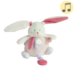 Baby'Nat - Les Layettes - Boîte à Musique Lapin Blanc Rose 15 Cm