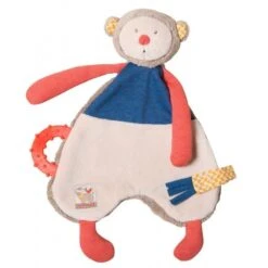 Moulin Roty Les Papoums Doudou Plat Singe Beige Rouge Bleu