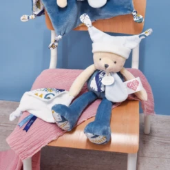 Doudou Et Compagnie - Les Petits Fûtés - Ours Pantin à Histoire Bleu 35 Cm