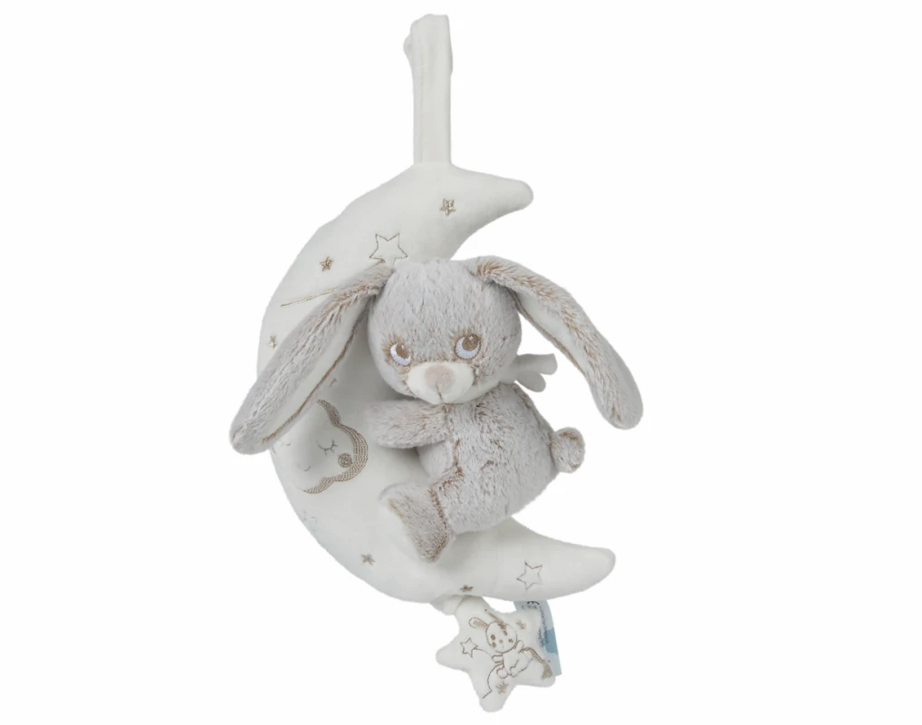 Nicotoy - Louis - Peluche Musicale Lapin Lune Nuage Blanc 30 Cm