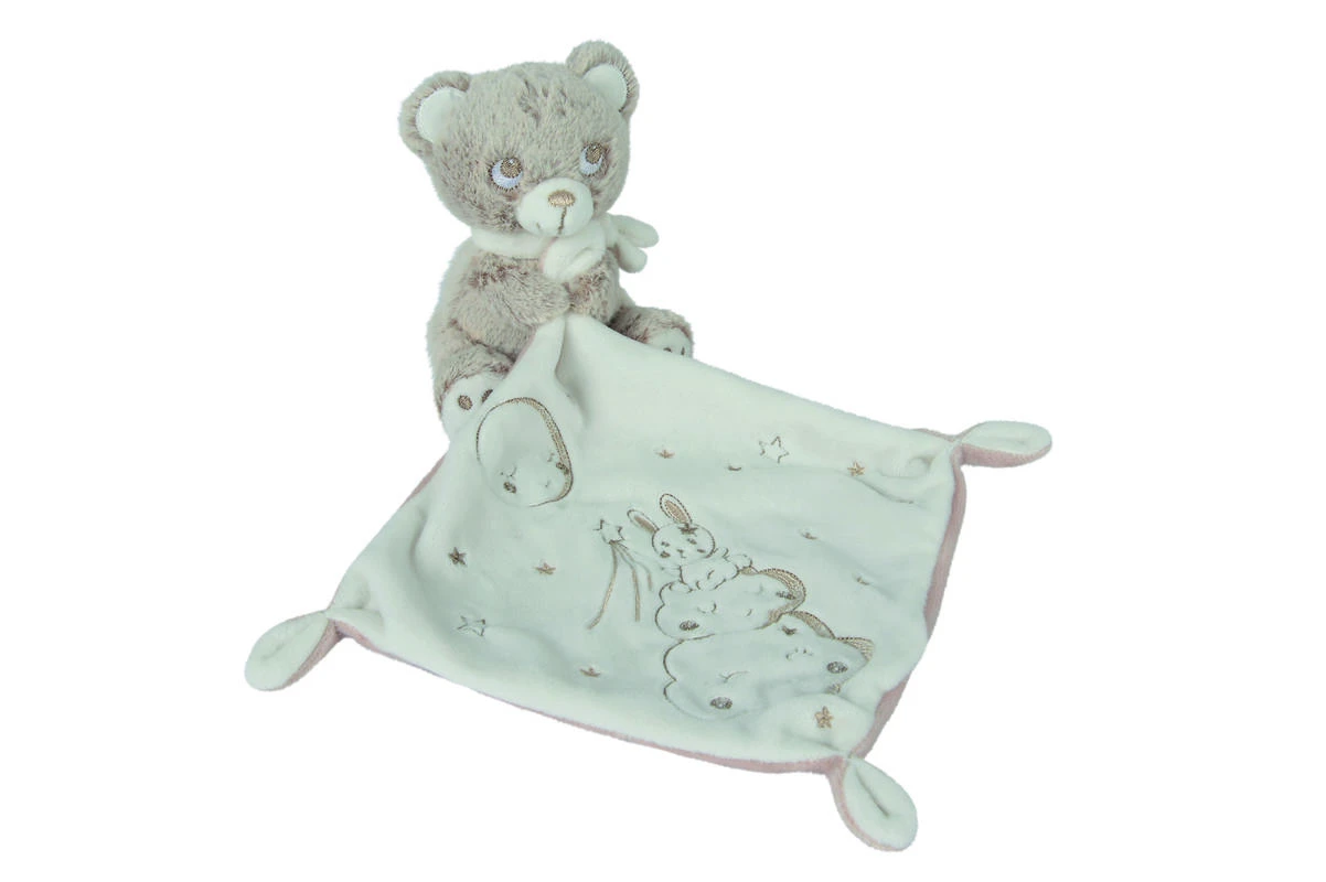 Nicotoy Louis Doudou Mouchoir Ours Gris Blanc Lune Nuage étoile