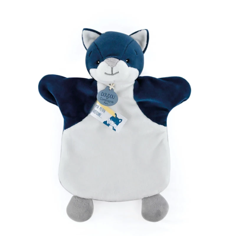 Doudou Et Compagnie - Marionnette Loup Bleu Blanc 25 Cm – Image 2
