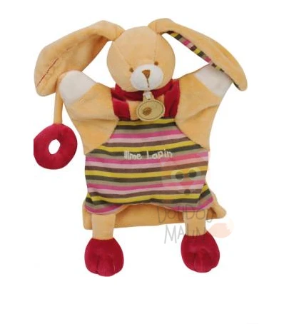 Baby'Nat Doudou Marionnette Mme Lapin Beige Rouge Vert