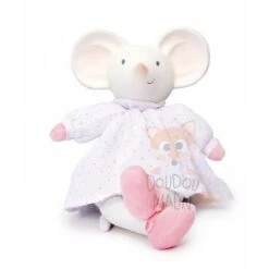 Meiya & Alvin Doudou Peluche Souris Caoutchouc Naturel Blanc Rose
