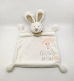 Nicotoy - Mon Ami Teddy - Grand Doudou Plat Lapin Blanc Beige Bandana 30 Cm