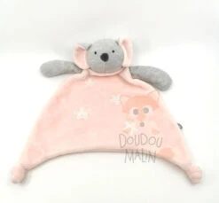 Obaïbi Doudou Plat Souris Rose Gris étoile 25 Cm