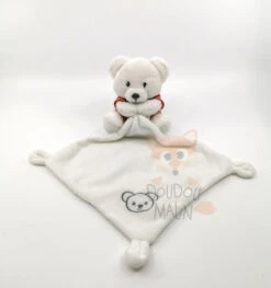 Nicotoy - Peluche Avec Doudou Ours Blanc Rouge 25 Cm