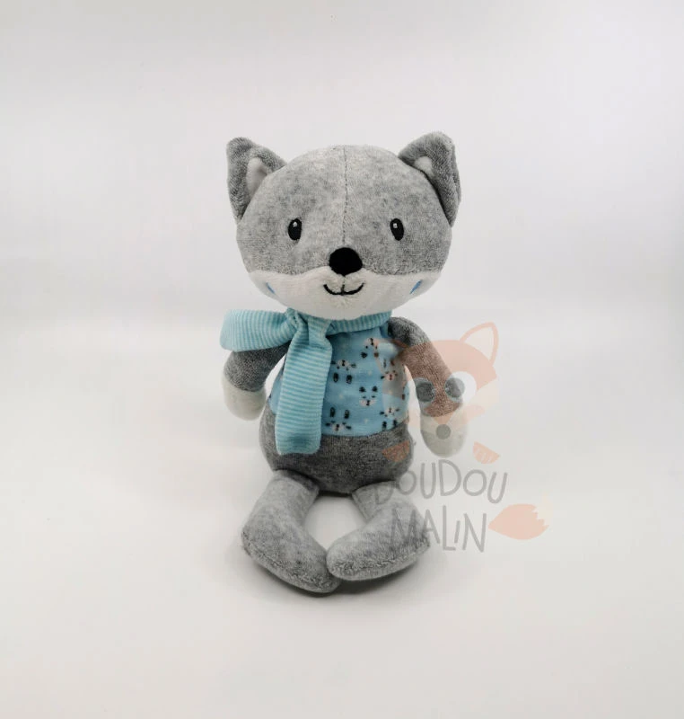 Pommette Doudou Peluche Renard Bleu Gris 22 Cm