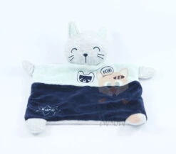 Mots D'enfants Doudou Plat Chat Bleu Gris Mini BB Bhou