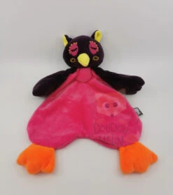 Doudou Plat Chouette Rose Violet Orange 25 Cm