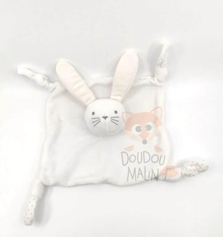 Bout'chou Doudou Plat Lapin Blanc Gris 20 Cm