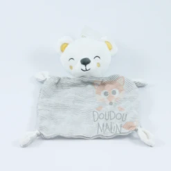 Simba Toys Doudou Plat Ours Blanc Gris Rayé