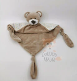 Carré Blanc - Doudou Plat Ours Marron Beige 40 Cm