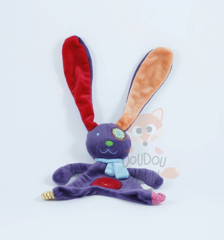 Nicotoy Rétro Doudou Plat Lapin Violet Rouge Orange