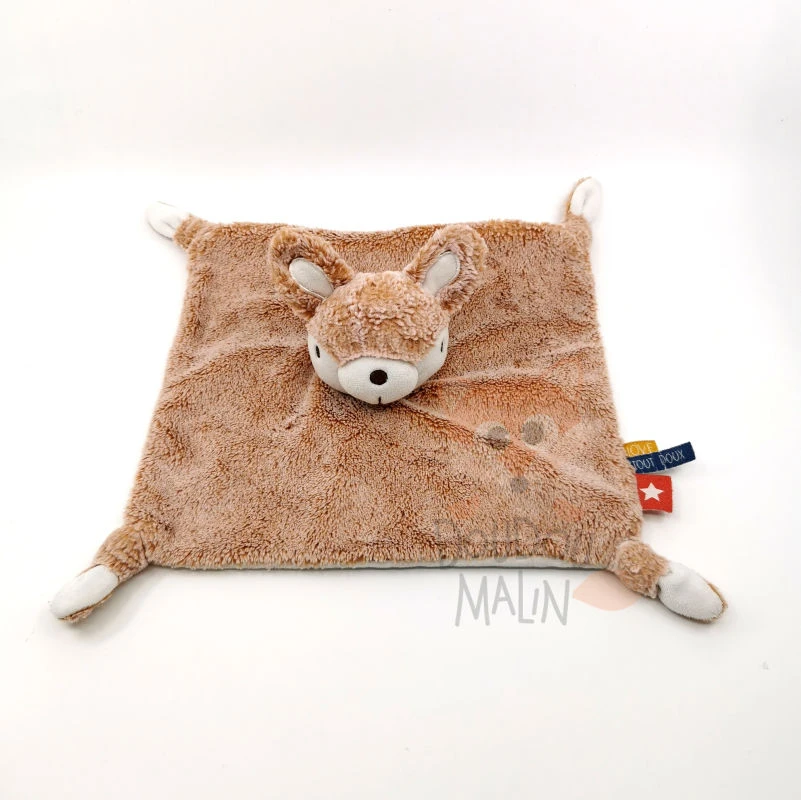 Tape à L'oeil - Doudou Plat Biche Faon Marron Blanc 25 Cm