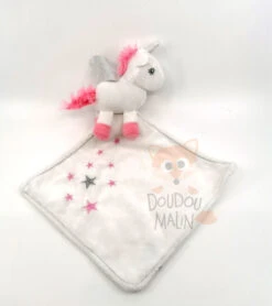 Tom & Zoé Doudou Plat Licorne Rose Blanc étoile 25 Cm